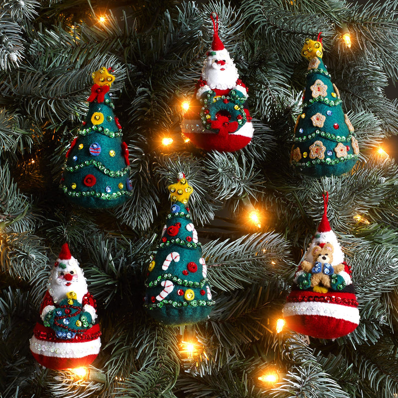 Bucilla, Santa's Tree Treasures Set of 6 Felt Applique Ornament Making Kit, Perfect for DIY Needlepoint Arts and Crafts, 89489E - NewNest Australia