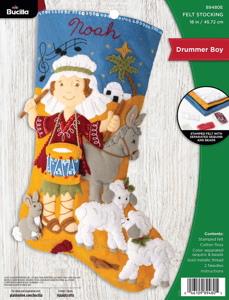 Bucilla, Drummer Boy 18" Felt Applique Stocking Making Kit, Perfect for DIY Needlepoint Arts and Crafts, 89480E - NewNest Australia