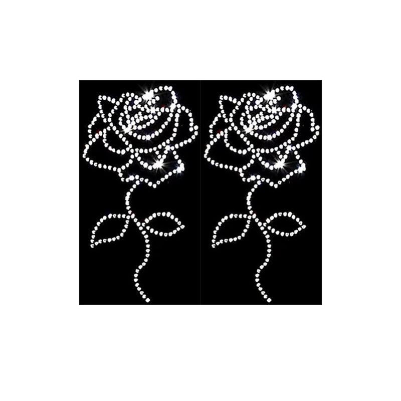 2 pcs Bling Rose Flower Silver Rhinestone Iron On 4" Height Rose Hotfix Transfer DIY Decal Emblem Patch - NewNest Australia