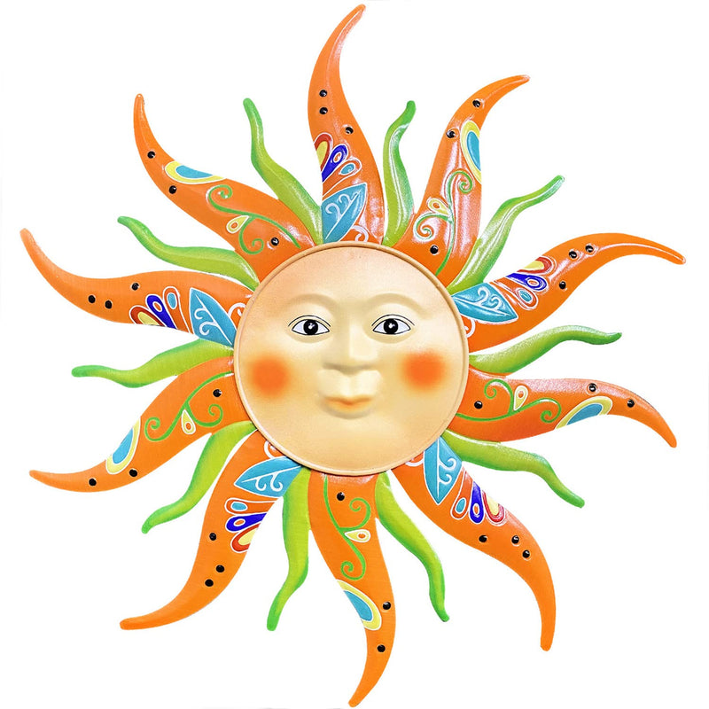 Metal Sun Wall Art Decor-17.3 inches Metal Sun Outdoor Decor, Sun Art Sculpture for Home Garden Farmhouse Yard Patio Fence Living Room Bedroom(Orange) Orange - NewNest Australia