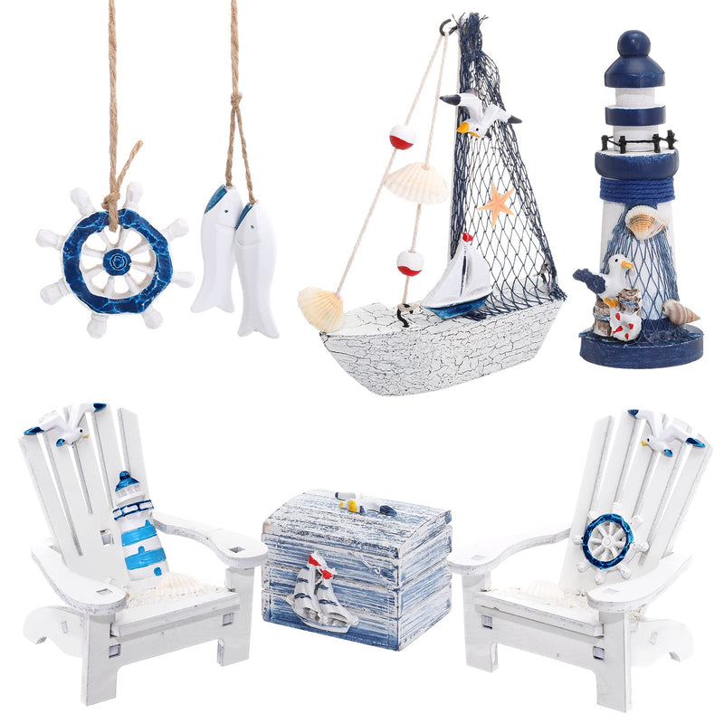 7 Pieces Adirondack Beach Chair Wooden Box Wooden Lighthouse Mini Sailboat Anchor Wooden Fish Hanging Starfish Model Decoration Aquarium Decor Fish Tank Landscape Ornament Office Mini Garden Landscape - NewNest Australia