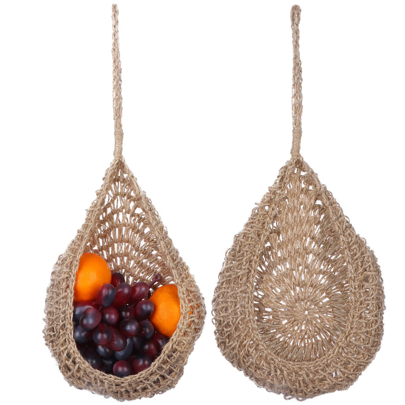 2Pcs Jute Hanging Basket Small Wall Planter,Hanging Wall Vegetable Fruit Baskets Woven Baskets Teardrop Hanging Storage Basket Organizer for Plant Succulent Wall Decor,Hanging Herb Pot Holder,7.8"x11" - NewNest Australia