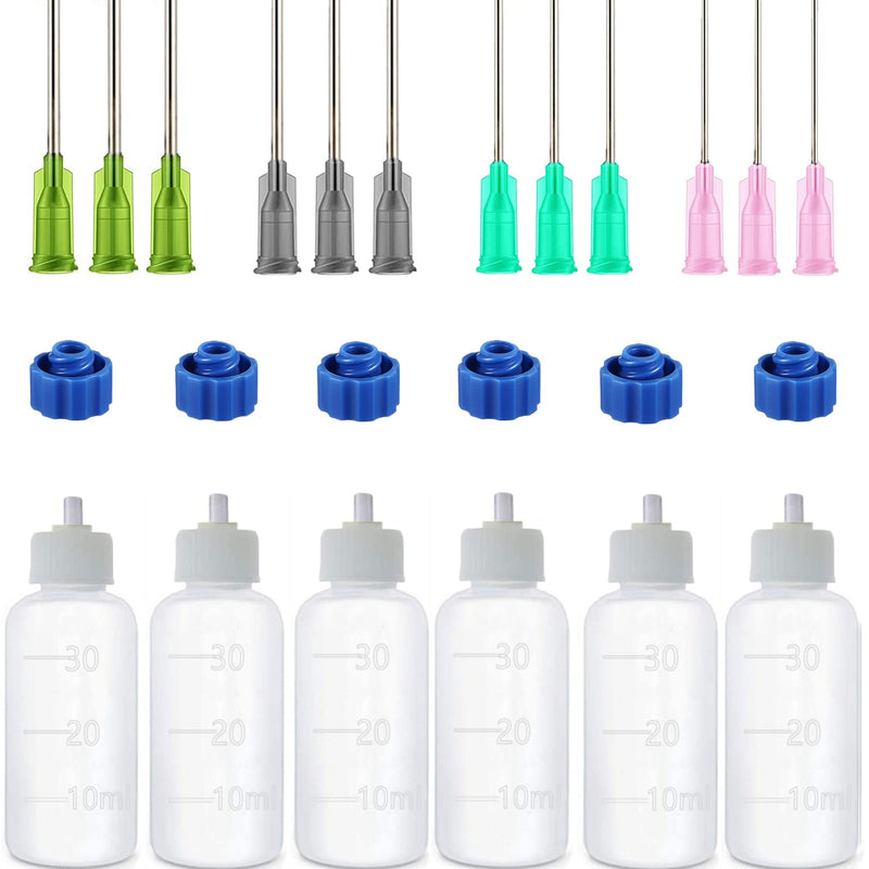 6 Pcs Glue Applicator Bottles, 30ml Plastic Squeezable Dropper Bottles with Blunt Needle Tip 14ga 16ga 18ga 20ga for Glue Applications, Paint Quilling Craft and Oil - NewNest Australia