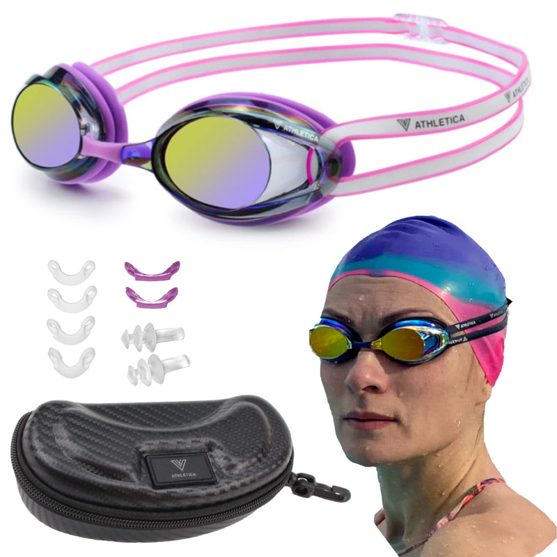 V ATHLETICA Unisex Adult and Youth Swim Goggles and Case Purple - NewNest Australia