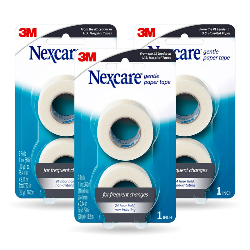 Nexcare Gentle Paper First Aid Tape, Ideal for Securing Gauze and Dressings, 6 Pack, 1 in x 10 yds, Carded 6 Count (Packs of 2) - NewNest Australia