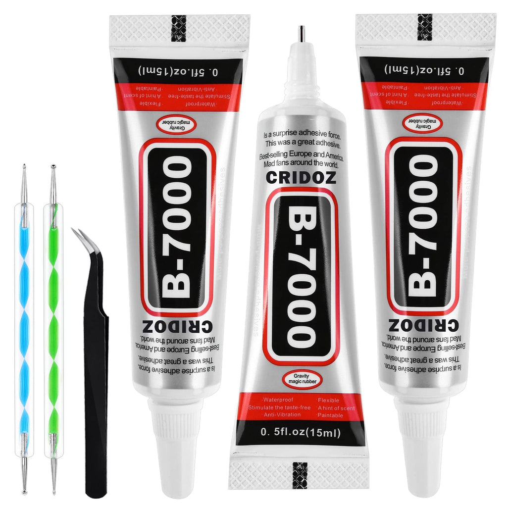 B7000 Rhinestone Glue for Jewelry Making, Clear Glue for Crafts Fabric Glue with Precision Tips Adhesive Glue with Dotting Pens Tweezers for Metal Stone Nail Art Beading Wood Glass 0.5 fl oz, 3 Packs - NewNest Australia