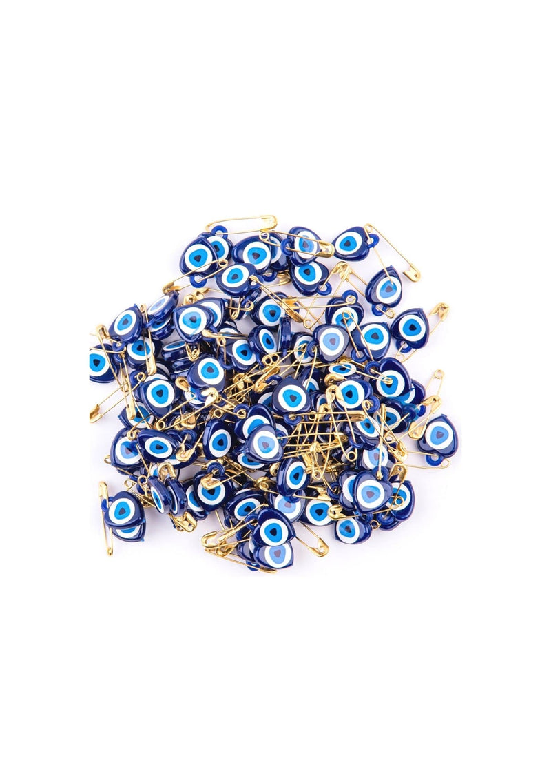 100 Pieces 0.51 inch (13 mm) Width Lucky Charm with Turkish Eye- Evil Eye Safety Pins - NewNest Australia