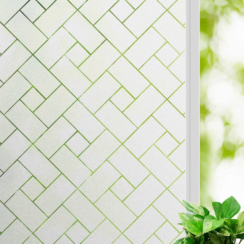 Kromapolis Window Film, Privacy 3D Frosted Glass Clings, Decorative Glass Static Cling, Herringbone Window Clings for Glass Windows, Bathroom Window Privacy Film, Non-Adhesive (17.5In by 78.7In) 17.5In by 78.7In - NewNest Australia