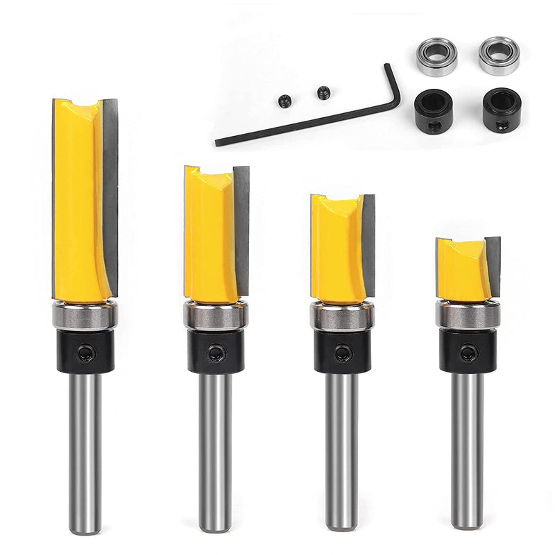 TOOLDO 4 Pcs 1/4 Inch Shank Pattern Flush Trim Router Bit Set Cutting Length 1/2", 3/4", 1", 1-1/2" - NewNest Australia