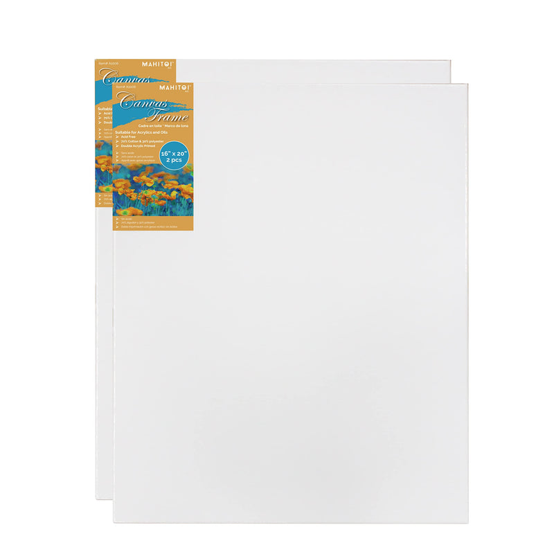 MAHITOI ™ 2-PC, 16”x 20” Medium Weight Stretched Canvas Wood Frame Value Pack, White, Acid-Free, Oil & Acrylic Paints, Primed with Double Acrylic Gesso to Smooth Surface & Reduce Absorbency MAHITOI Art Collection A1006 Double Primed 16" x 20" - NewNest Australia