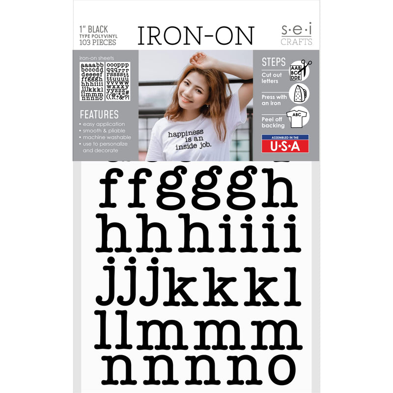 S.E.I. 1-Inch Iron-on T-Shirt Letters, Type Letter Polyvinyl Heat Transfers, Black 1" - NewNest Australia