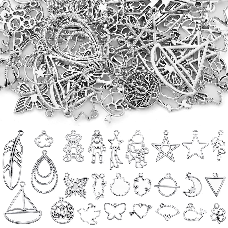 100 Pcs Bezel Charms Pendant Hollow Bezel Pendants Assorted Hollow Bezels for Jewelry Making Open Bezels for Resin Earring Necklace Casting Flower Frame Pendant DIY Crafts Resin Jewelry Moulds - NewNest Australia
