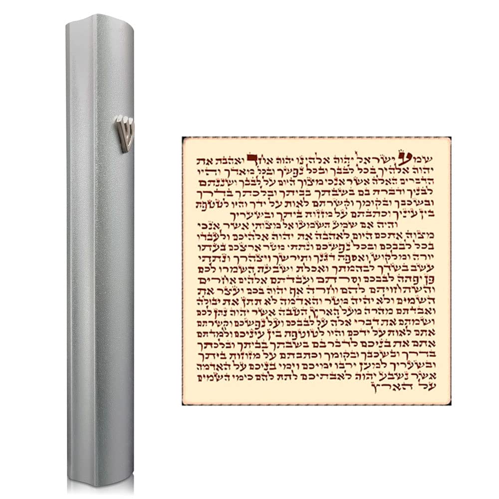 TALISMAN4U Silver Aluminum Mezuzah with Scroll 3D Metal Shin Classic Mezuzah Case for Door Israel Judaica Gift (10 cm / 4 inch) 10 cm / 4 inch - NewNest Australia