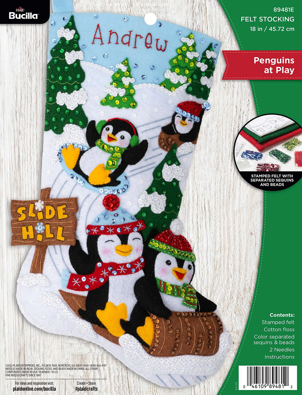 Bucilla Felt Applique Stocking Kit, Penguins at Play 18" Felt Applique Stocking Making Kit, Perfect for DIY Needlepoint Arts and Crafts, 89481E - NewNest Australia