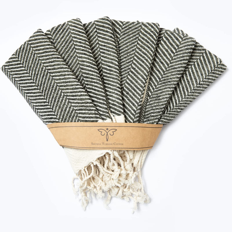 Smyrna Turkish Cotton Kitchen Dish Towels Herringbone Series Pack of 6 | 100% Cotton, 12x12 | Machine Washable Wash Cloths | Soft, Absorbent, Prewashed and Quick Dry Turkish Dish Towels (Army Green) Dish Towels (12x12 Inches) Army Green - NewNest Australia