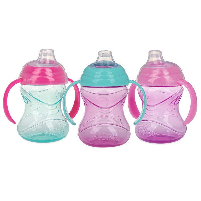 Nuby 3 Piece No-Spill Grip N’ Sip Cup with Soft Flex Spout, 2 Handle with Clik It Lock Feature, Girl,10 Ounce - NewNest Australia
