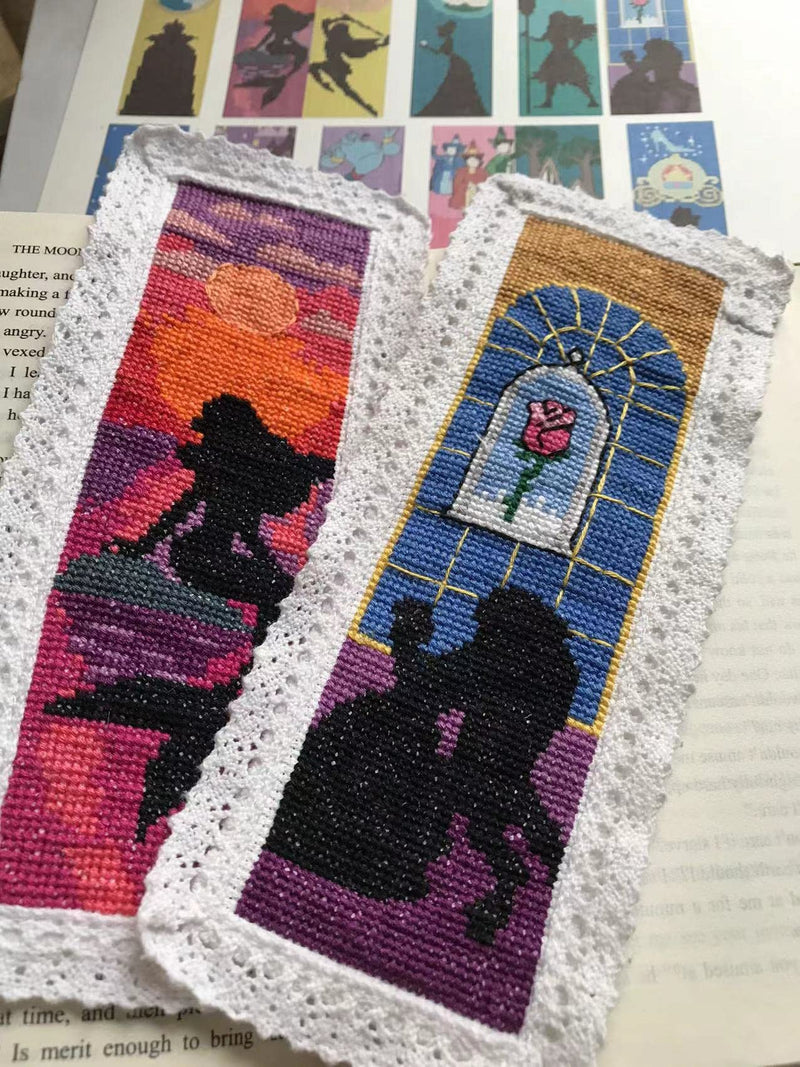 12 Pieces Different Princess DIY Cotton Cross Stitch Bookmark,Cotton Edged Book Mark Classical Fairy Princess Counted Cross Stitch kit - NewNest Australia