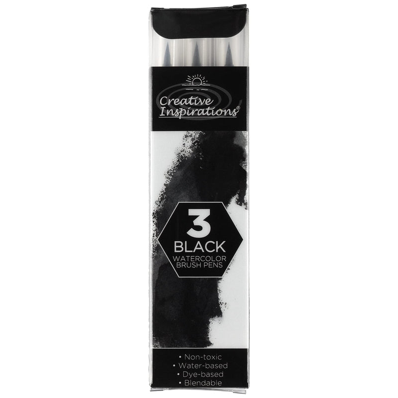 Creative Inspirations Watercolor Brush Pen Set - Water-Soluble Pens for Painting and Coloring - Set of 3 Black Brush Pens - NewNest Australia