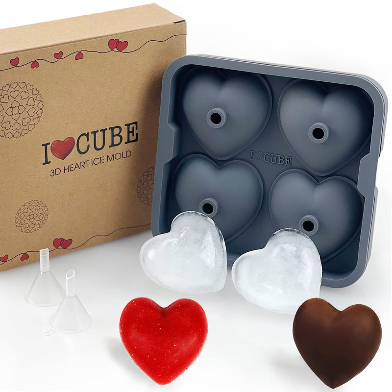 I LOVE CUBE Ice Cube Tray, 3D Heart Ice Mold, Large Big Heart Cube - 2.5 Inches Heart Shape Ice Mold for Whiskey, Cocktail, Beverages, Iced Tea & Coffee - NewNest Australia