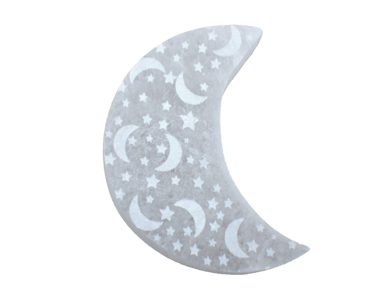 Selenite Crystal Charging Plate For Crystals And Healing Stones, 4.3" Selenite Crystal Plate Engraved Crescent Moon & Star Coaster For Home Office Table Decor (Selenite Moon Disc) - NewNest Australia