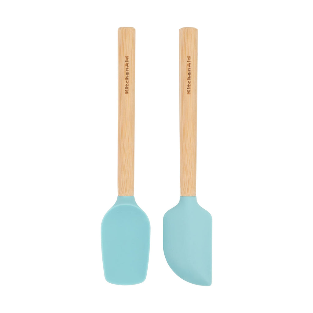 KitchenAid Bamboo Wood Handled Mini Spatula Set with Silicone Head, Set Of 2, Aqua Sky - NewNest Australia