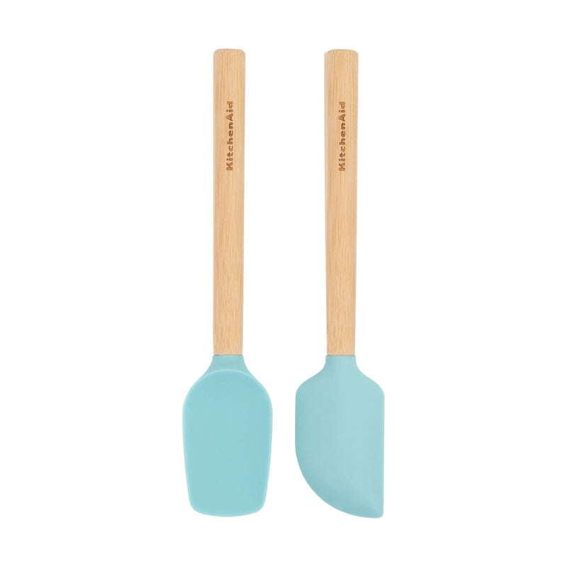 KitchenAid Bamboo Wood Handled Mini Spatula Set with Silicone Head, Set Of 2, Aqua Sky - NewNest Australia