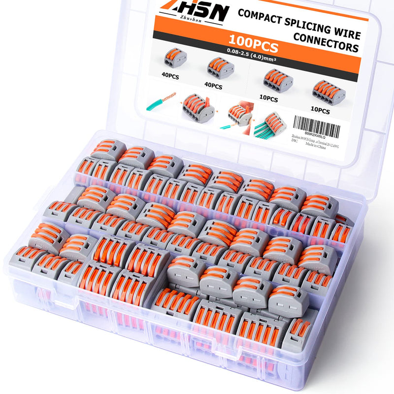 Zhushan 100 PCS Compact Wire Conductor Connector Set,2/3/4/5 Port Push-in Lever Wire Nut Connector Kit, Quick Connection Terminal 28-12 AWG 100pcs - NewNest Australia