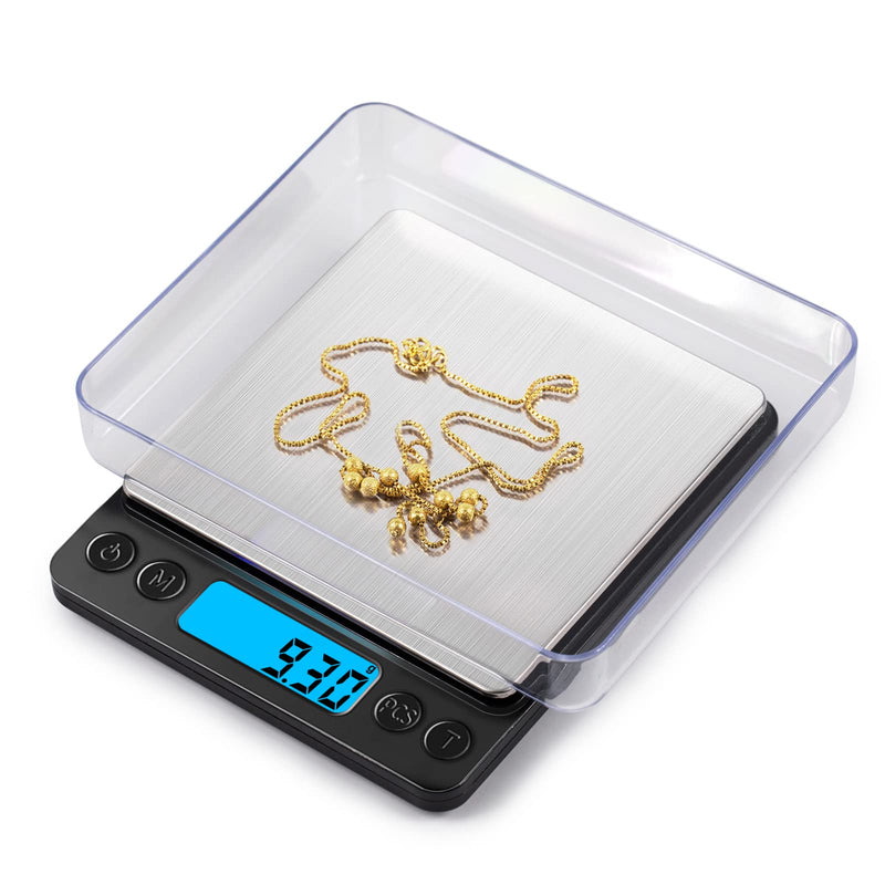 Gram Scale Small Digital Mini Scale for Ounces, 500g x 0.01g Accuracy, Kitchen Scale for Baking,Jewelry, Herbs, Seasoning,9 Units Conversion,Tare Function,2 Trays Included,5 Years Warranty,Black Black - NewNest Australia