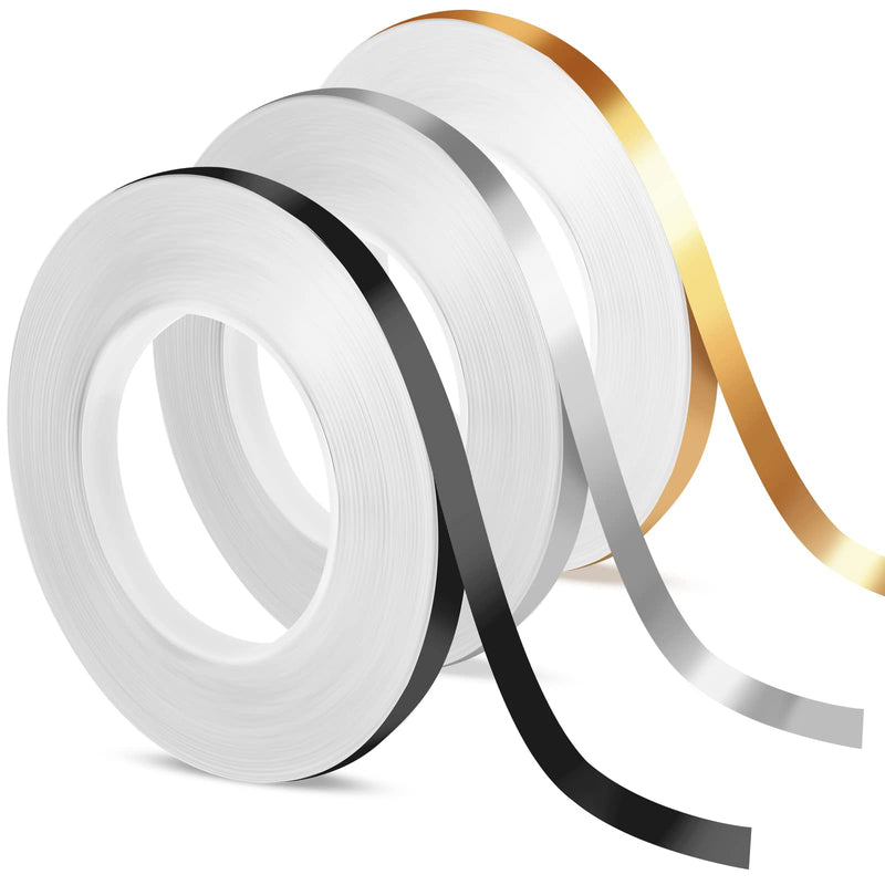 3 Rolls Mylar Metalized Polyester Film Tape Gold Washi Tape Metallic Wall Border Tape Silver Decorative Tape Black Adhesive Reflective Strips Mirror Tape for Molding Trim DIY Graphic Art Supplies - NewNest Australia