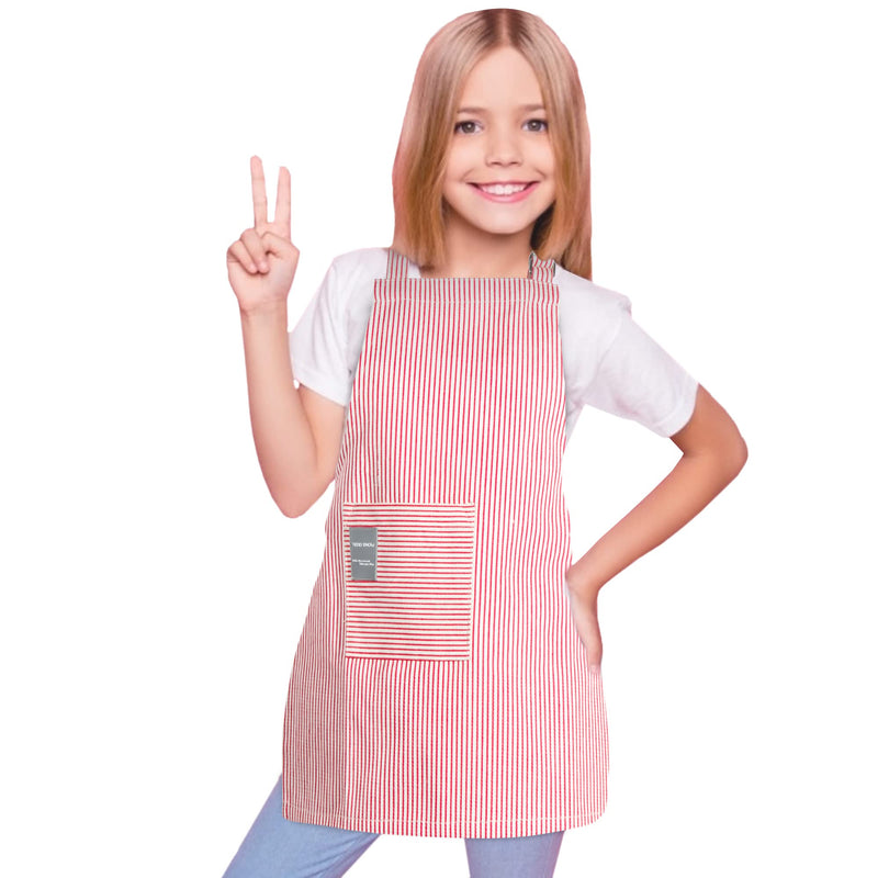 TeddSnow Daily Kids Apron, Toddler Cotton Adjustable Bib Chef Apron with Pocket, For Children Age 2 to 6 years, Boys Girls Red Stripes - NewNest Australia