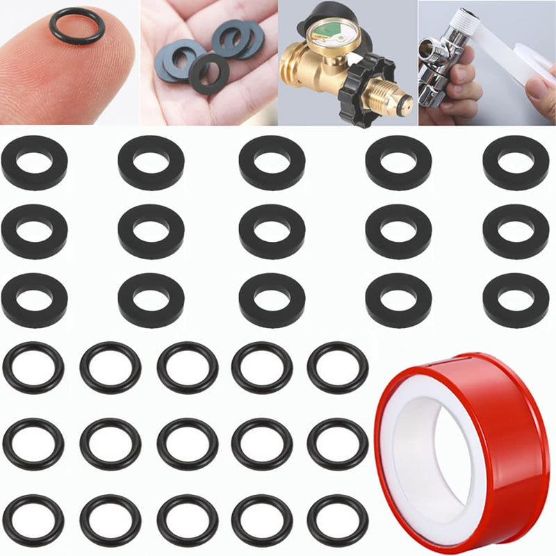 VkerQerd 30Pcs Propane Tank Gasket & O-Rings with 1Roll PTFE Thread Seal Tapes, 0.59in Propane O-Ring Adapter & 0.73 Inch Propane Pipe Hose Seal Rings Gasket for Propane Tank Cylinder POL Connector - NewNest Australia