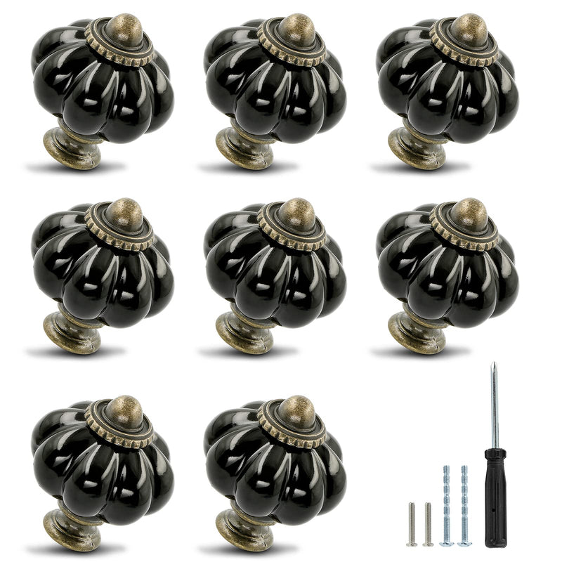 Zernmiarder Black Ceramic Knobs 12 Pack - Pumpkin Cabinet Knobs Retro Dresser Knobs - Vintage Drawer Pulls with Screws for Closet Drawer Cupboard Cabinet and DIY Home Project - NewNest Australia