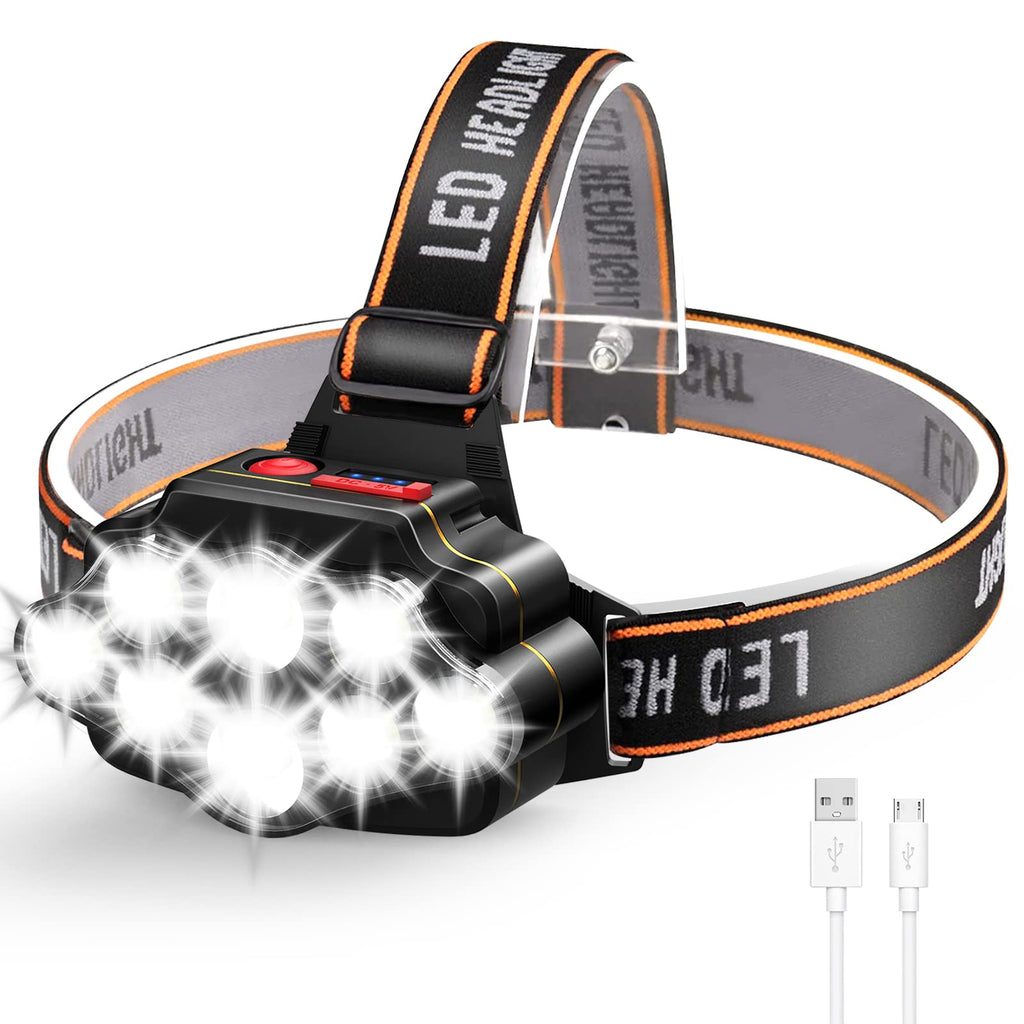 8 LED Headlamp Rechargeable, Lsnisni Super Bright 8000Lumen Head Light, 5-15 Hours Runtime, 4 Modes, Lightweight & Waterproof USB Headlight, Perfect for Adults Work Outdoor Camping - NewNest Australia