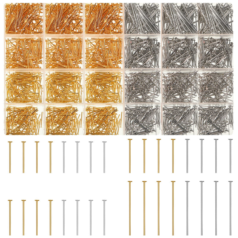 2800 Pieces Headpins for Making Jewelry Flat Head Pins Set 0.63 Inch 0.71 Inch 0.79 Inch 1.18 Inch Jewelry Making Head Pins Mix Beading Pins for DIY Jewelry Making (Gold, Silver) Gold, Silver - NewNest Australia