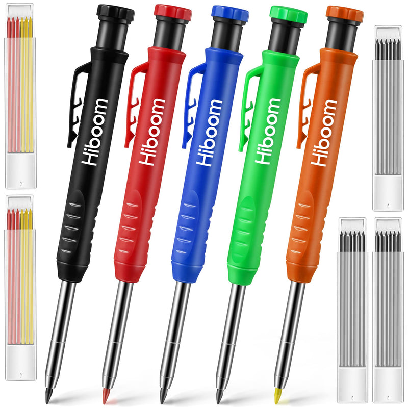 Hiboom Mechanical Carpenter Pencils with 30 Pcs 2.8mm Refills Replacement, Deep Hole Woodworking Maker with Built in Sharpener for Construction Woodworking Drafting Architect - NewNest Australia