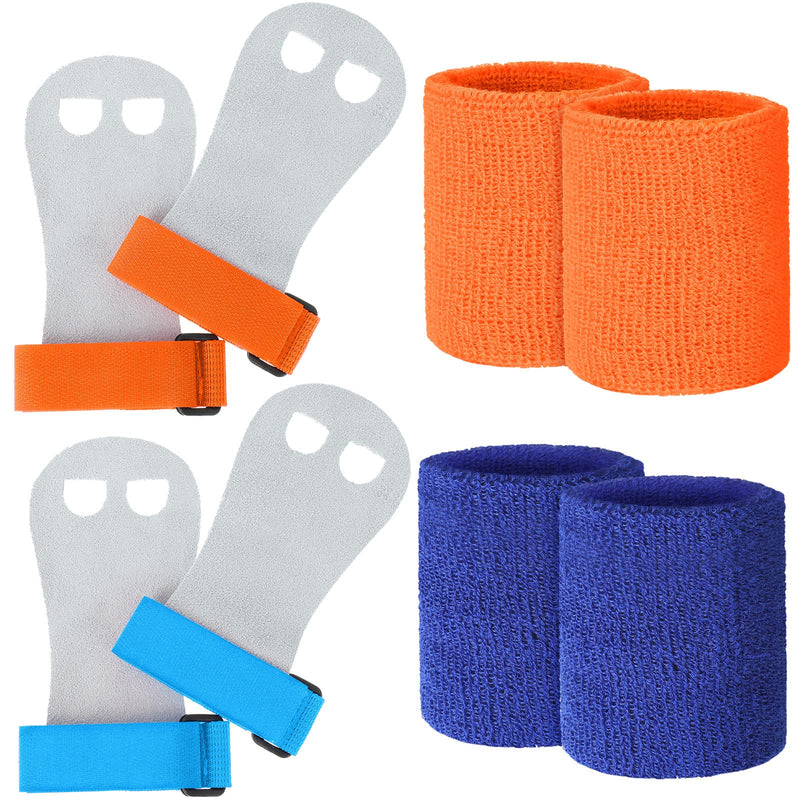 2 Gymnastics Grips Wristbands Sets for Girls Kids Youth, Bar Grips Palm Protection and Wrist Support Sports Accessories for Kettlebells, Weightlifting Tennis, Workout and Exercise Orange, Blue - NewNest Australia