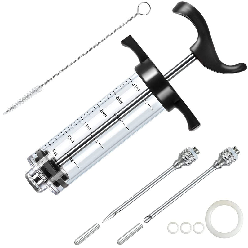 JY COOKMENT Meat Injector Syringe, 1-oz Marinade Flavor Injector with 2 Professional Needles,1 Cleaning Brushes(BLACK) Black - NewNest Australia