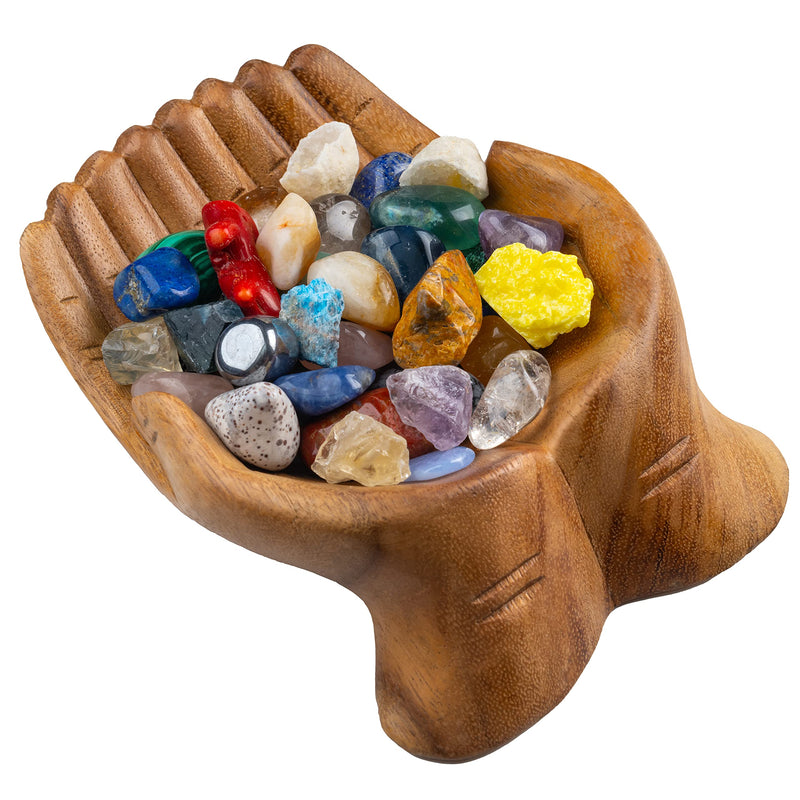 Curawood Carved Hands Offering Bowl - Showcase Your Healing Stones - Crystal Holder for Stones - Key Bowl - Crystal Storage Tray - Decorative Hand Bowl for Rock Display - Crystal Shelf Display Stand - NewNest Australia