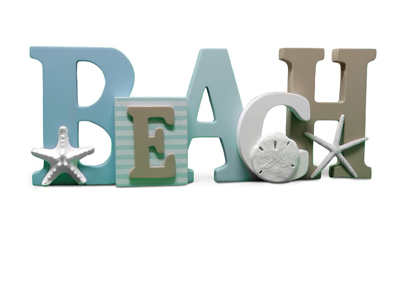 Wood Beach Word Sign with Applied Resin Sea Life - Hangs or Stands - Tropical Beach Home Decor - NewNest Australia
