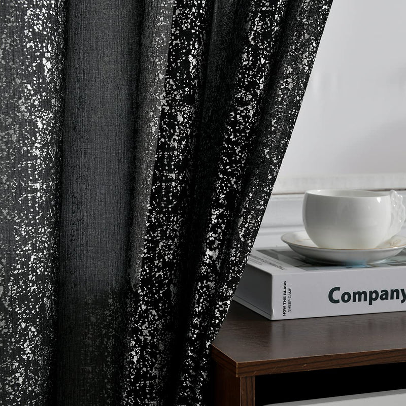 TERLYTEX Black Silver Curtains for Bedroom - Glam Sparkle Curtains 63 Inch Length, Metallic Silver Black Sheer Curtains for Windows, Privacy Shiny Sheer Curtains 2 Panels, 52 x 63 Inch, Black Silver W52 x L63 Inch|Pair - NewNest Australia
