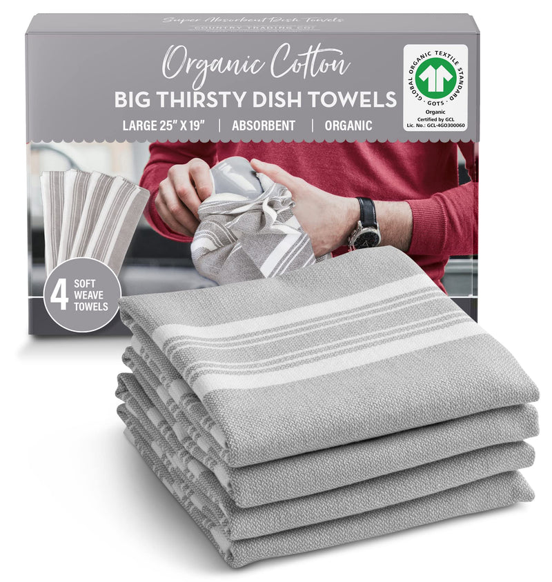 Big Thirsty Dish Towels - Organic Cotton Super Absorbent Kitchen Towels, Set of 4, Grey and White Stripe  Soft Weave Machine Washable Tea Towels - 25 x 19 - NewNest Australia
