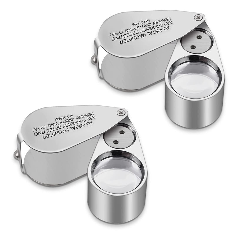 2 Pack 40X Full Metal Illuminated Jewelry Loop Magnifier, XYK Pocket Folding Magnifying Glass Jewelers Eye Loupe with LED(LED Currency Detecting/Jewelry Identifying) 2 Pack - NewNest Australia
