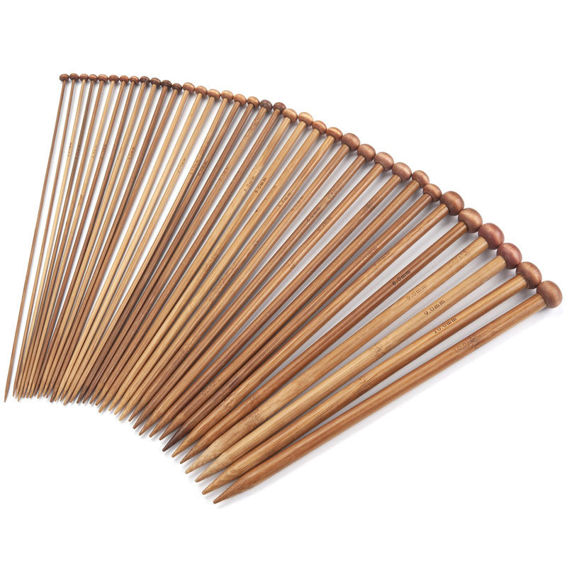 Bamboo Knitting Needles Set for Beginners Adults 9-Inch Single Point, 18 Pairs Straight Wooden Knitting Needles US Size 2-10 (2.0-10.0mm), Wood Knitting Needles for Sweaters, Socks, Gloves - Brown - NewNest Australia