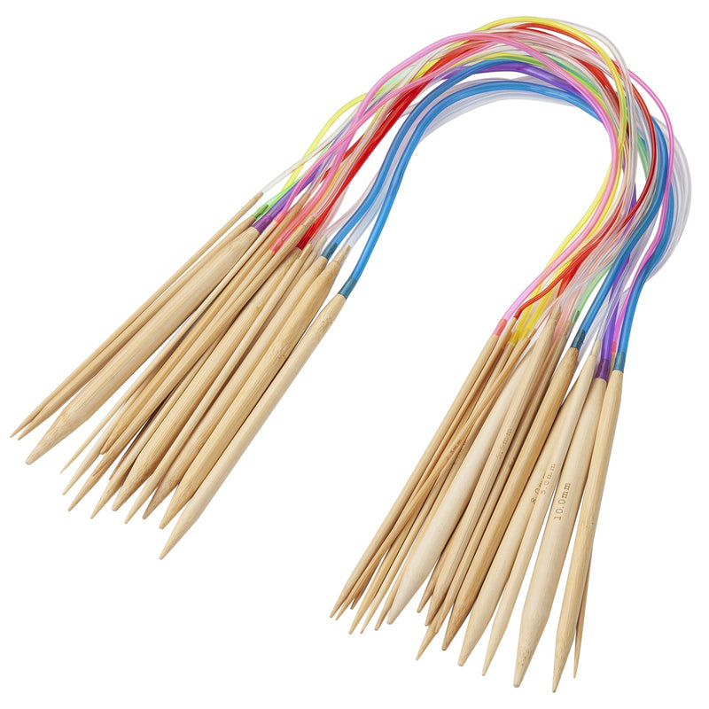 24 Inch Bamboo Circular Knitting Needles Set for Beginners Adults, 18 Pairs Wooden Round Yarn Knitting Needles with Plastic Magic Loop for Sweater, Socks-US 0-15 (2-10mm), Double Pointed Flexible - NewNest Australia