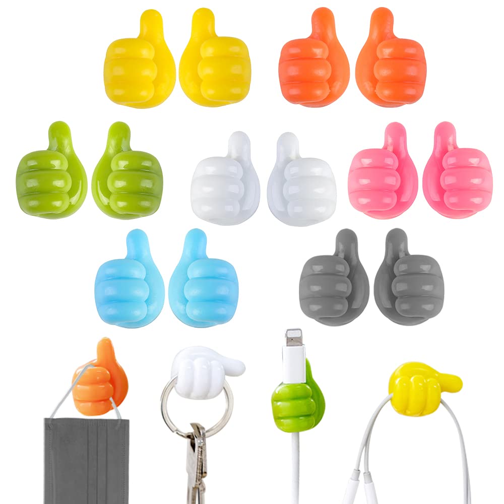 Silicone Thumb Wall Hook, 14 Pcs Colorful Silicon Thumb Wall Hook for Hanging, Creative Thumb Wall Hooks Self Adhesive, Multifunctional Thumb Wall Hook for Storing Data Cables/Earphones/ Plugs/Masks - NewNest Australia