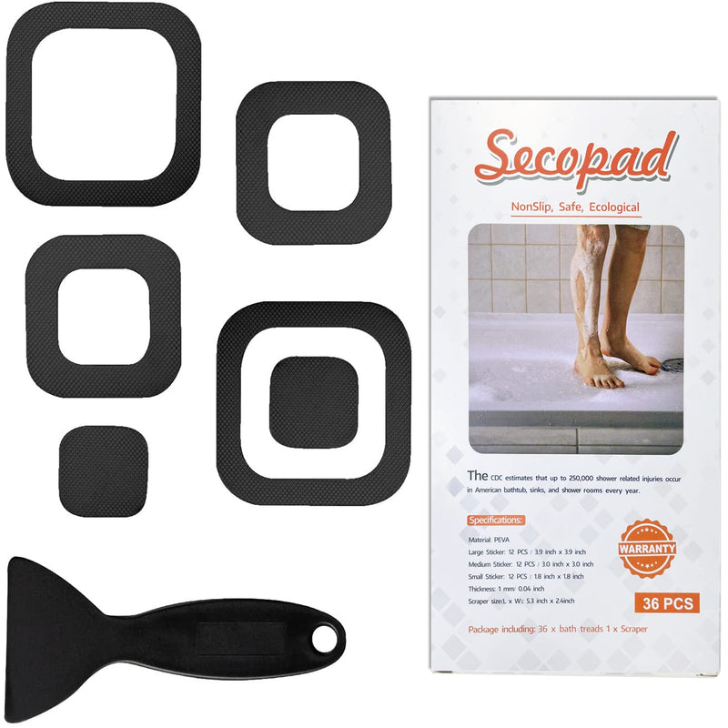 Secopad Non-Slip Bathtub Stickers, 36 PCS Safety Bathroom Tubs Showers Treads Adhesive Decals Scraper Black 12 - NewNest Australia