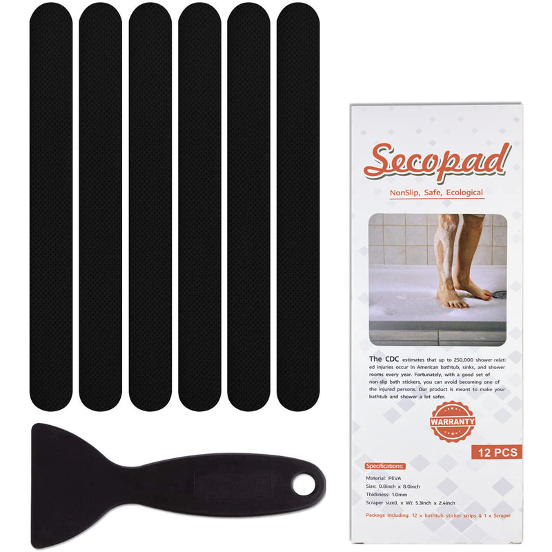 Secopad Anti Slip Shower Stickers 12 PCS Safety Bathtub Strips Adhesive Decals with Premium Scraper for  Bath Tub Shower Stairs Ladders Boats Black - NewNest Australia