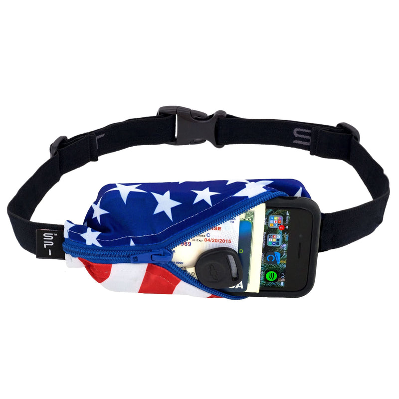 SPIbelt Large Pocket Running Belt for Adults, Expandable Pocket, Adjustable Waist, No Bounce, Stars and Stripes with Blue Zipper Stars and Stripes with Black Zipper - NewNest Australia