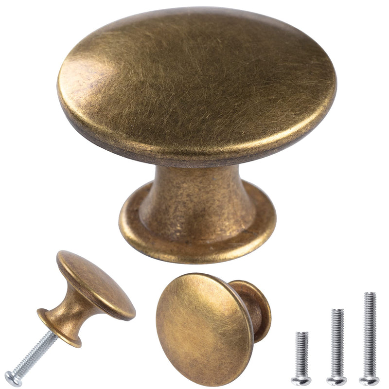 8 Pack Delicate Design Round Antique Brass Kitchen Cabinet Knobs Cupboard Door Knobs 1.18-INCH Yellow Bronze Drawer Handle Pulls Dresser Knobs with 8 Pcs Screws for Bathroom Drawer Door Hardware - NewNest Australia