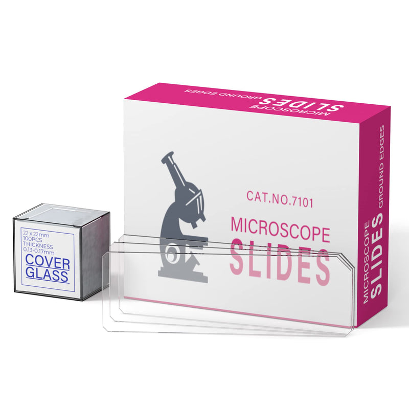 Vabiooth Rounded Edge Microscope Slides Kit, 50 Pcs Pre-Cleaned Blank Microscope Slides and 100 Pcs 22x22mm Square Coverslips Cover Glass for Monocular Binocular Trinocular Microscopes Blank Slides/150 Pcs - NewNest Australia
